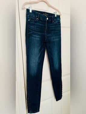 White House Black Market SKINNY Dark Blue Wash Jeans with Ankle Button Detail
